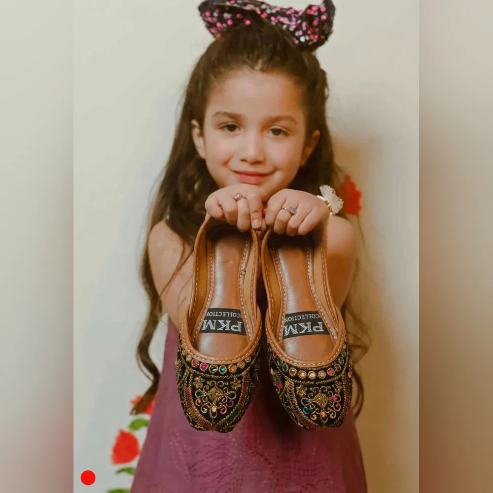 Kids Embroidered Brown Jutti/Khussa Shoes - Multicolor Accent